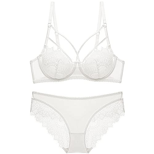 Necalisi Damen Set Weiß Damen Ungefüttert Bügel Spitze BH mit Gepolstert Schulter Gurte Push Up BH Komfort BH Bustier Ungepolstert Soft Cup Vollschalen super Push up BH 85B von Necalisi