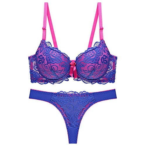 Necalisi Damen Set blau Damen BH aus floraler Spitze Lace BH Bügel BH Ungepolstert Soft Cup Vollschalen Push up BH extrem 85B von Necalisi