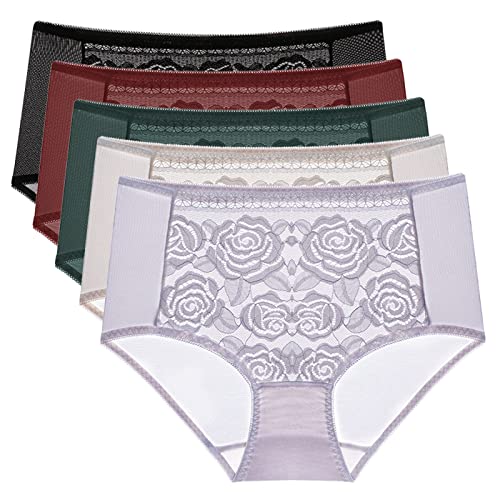 Necalisi Damen Unterhosen 5er-Pack Mischfarbe1 Unterhosen Damen Unterwäsche Slip Miederhose Baumwolle Hoher Taille Atmungsaktive Unterhose Baumwolle XL von Necalisi