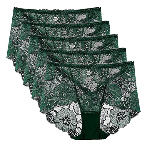 Necalisi Damen Unterhosen 5er-Pack Unterhosen Damen Spitze Slip Baumwolle Weich Unterwäsche Mittel Taille Hipster Panties Grün M von Necalisi