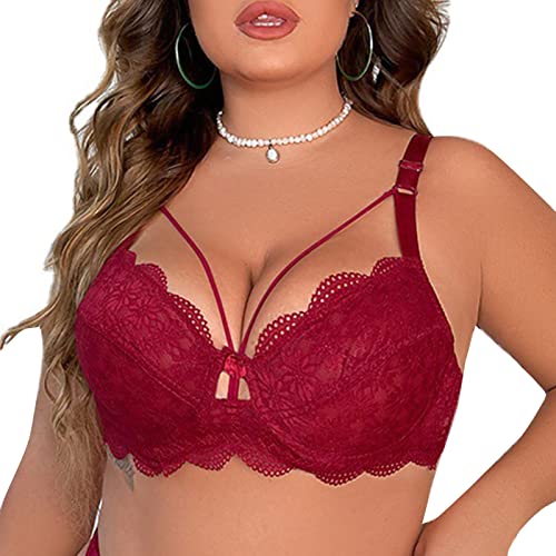 Necalisi Damen unterwäsche BH Push up Weinrot Damen Blumen Spitzen Bralette BH Bustier Buegel BH Gepolstert Cup Comfort Bra Unterwäsche Push up BH 100C von Necalisi