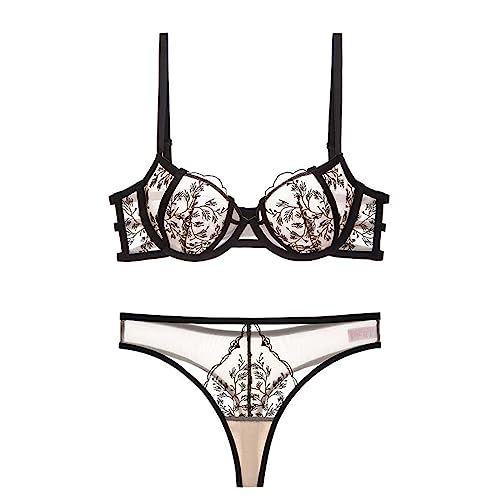 Necalisi Damen unterwäsche Schwarz Damen Unterwäsche Spitzen Push Up Bügel BH und Slip Lingerie Sets für Damen Push up BH Set 85C von Necalisi