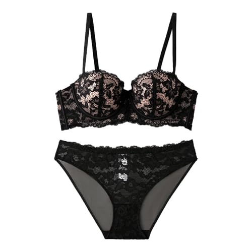 Necalisi Damen unterwäsche Schwarz Damen unterwäsche Set Unterwäsche Lingerie BH und G-String Reizwäsche Spitze unterwäsche Bügel Damen BH 75B von Necalisi