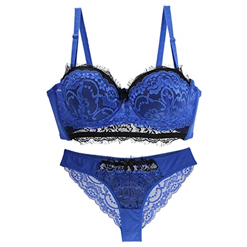 Necalisi Damen unterwäsche Set BH und Slip Blau Damen BH aus floraler Spitze Lace BH Bügel BH Ungepolstert Soft Cup Vollschalen Dessus unterwäsche 85C von Necalisi