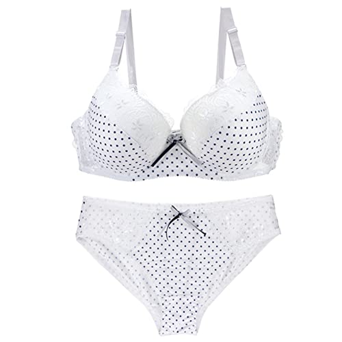 Necalisi Damen unterwäsche Set BH und Slip Weiß Damen Push Up BH mit floraler Spitze gepolsterter Bügel BH Komfort BH Dessus unterwäsche 90B von Necalisi