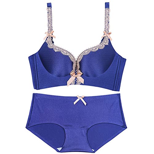 Necalisi Damen unterwäsche Set BH und Slip blau Damen Spitzen BH Ohne Bügel Triangel Bralette Verstellbare Schultergurte Nicht Abnehmbarer Schulterriemen Unterwäsche super Push up BH 80C von Necalisi