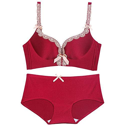Necalisi Damen unterwäsche Set BH und Slip rot Spitzen Bustier Damen BH ohne Buegel |Wohlfühl Bustiers Tops mit feiner Spitze | Bügelloser Soft Bra super Push up bh90C von Necalisi
