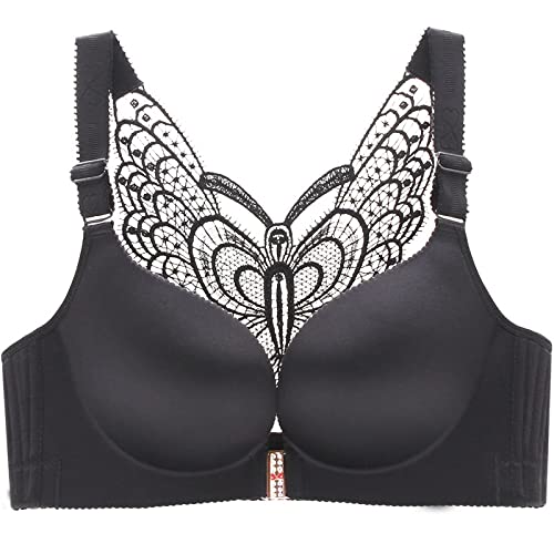 Necalisi Damen unterwäsche Vorderverschluss BH Schwarz Damen Übergröße Perfekt Push Up hinzufügen Ohne Buegel-BHS Damen Soft Bra Maximizer Push up BH 120E von Necalisi