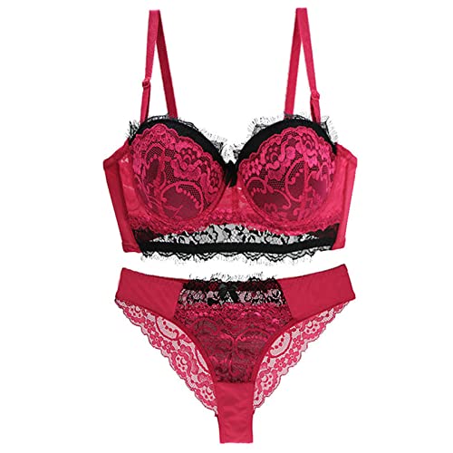 Necalisi Dessous Damen sexy unterwäsche Set Rot Damen Spitzen Push Up BH Unterwäsche Sets Damen Soft Bra bügel für BH 80B von Necalisi