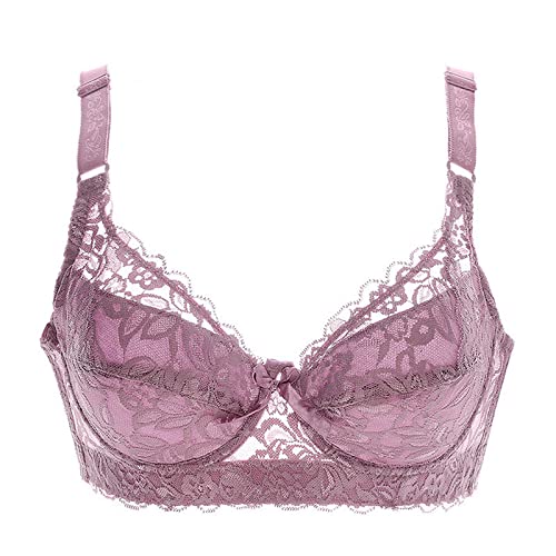 Necalisi Dirndl BH Hellviolett Damen Bügel Spitze BH Tief V Mesh Komfort Leicht Gepolstert Bralette Große Größen BH Minimizer BH Push up BH Set 90B von Necalisi