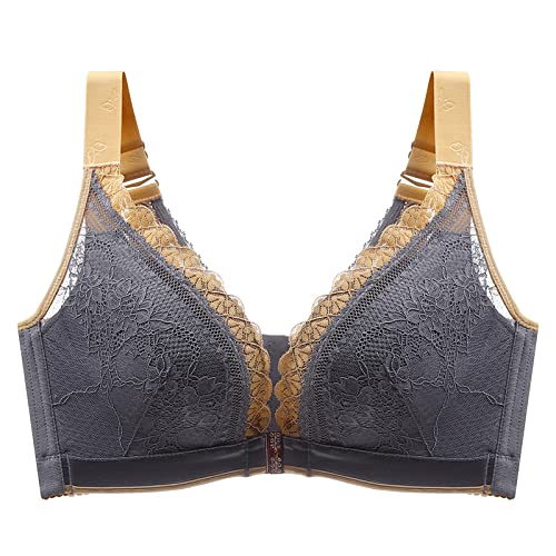 Necalisi Dirndl BH Push up BH vorne zum schließen Grau Damen BH Abnehmbare Pads Bralette Spitze BH ohne Bügel V-Ausschnitt Blumen Unterwäsche Jeden Tag BHS Push up Bra 110C von Necalisi