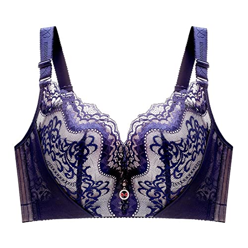 Necalisi Dirndl BH Push up Blau1 Spitzen BH Buegel Bralette Damen Spitze Bustier Abnehmbare Gepolstert Nicht Abnehmbarer Schulterriemen Unterwäsche Push up BH 90E von Necalisi