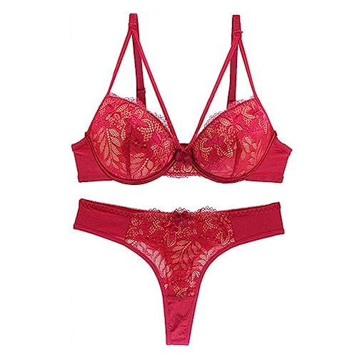 Necalisi Dirndl BH Rot Damen Bügel BH Set Push Up Spitze BH und Slip Nicht Gepolstert Bra Panty Lingerie Unterwäsche Damen BH Push up 85D von Necalisi
