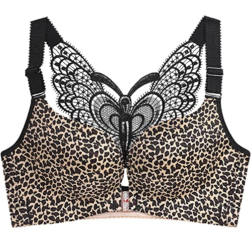 Necalisi Dirndl BH Vorderverschluss BH Leoparden muster1 Damen Blumen Spitzen Bralette BH Bustier Ohne Bügel BH Gepolstert Cup Comfort Bra Unterwäsche super Push up BH 85D von Necalisi