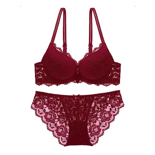 Necalisi Dirndl BH Weinrot Damen BH Set BH Spitze Abnehmbare Träger Push Up Bügel BH Unterwäsche Lingerie Dessous Sets super Push up BH 75A von Necalisi