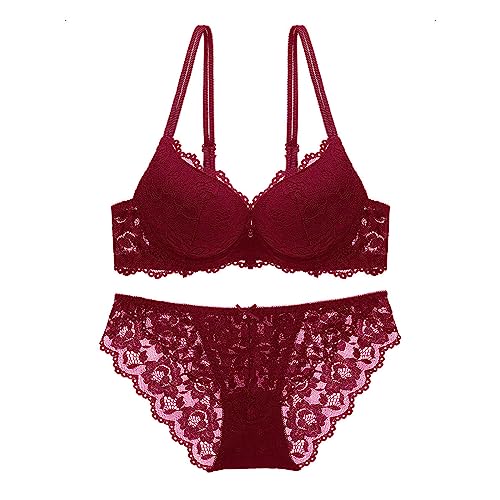 Necalisi Dirndl BH Weinrot Damen BH Set BH Spitze Abnehmbare Träger Push Up Bügel BH Unterwäsche Lingerie Sets super Push up BH 75A von Necalisi