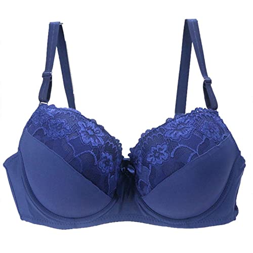 Necalisi Dirndl BH blau Damen Push Up BH mit Bügel BH Gepolstert Elegant Vollschalen Floraler Spitze BH ohne Polster Soft Cup Push up BH extrem 80D von Necalisi