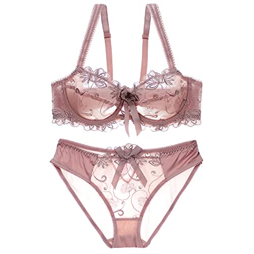 Necalisi Dirndl BH rosa-1 Damen Bügel BH Set Push Up Spitze BH und Slip Nicht Gepolstert Bra Panty Lingerie Unterwäsche Push up BH Set 85C von Necalisi