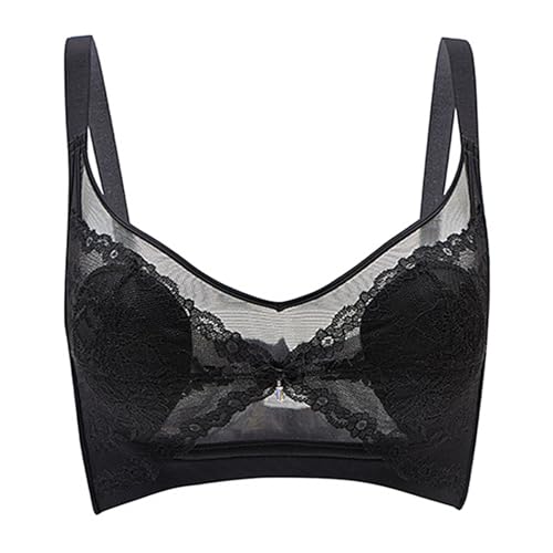 Necalisi Dirndl Damen Schwarz Damen BH Abnehmbare Pads Bralette Spitze BH ohne Bügel V-Ausschnitt Blumen Unterwäsche Jeden Tag BHS BH für große Brust 80B von Necalisi