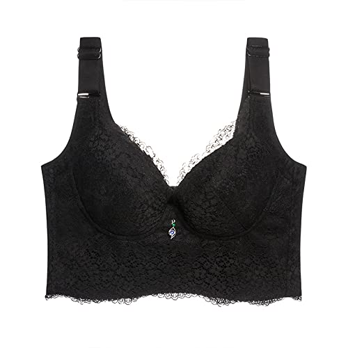 Necalisi Dirndl Damen Schwarz Damen Spitzen BH Übergröße Ungefüttert Minimizer Drahtlose BHS mit Stickspitze Push up Dirndl BH 110D von Necalisi