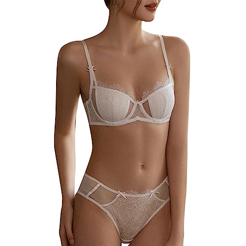 Necalisi Dirndl Damen Weiß Damen Dessous Unterwäsche BH und Slip Spitzen Reizwäsche Nachtwäsche Babydoll Bra Set BH Push up 80B von Necalisi