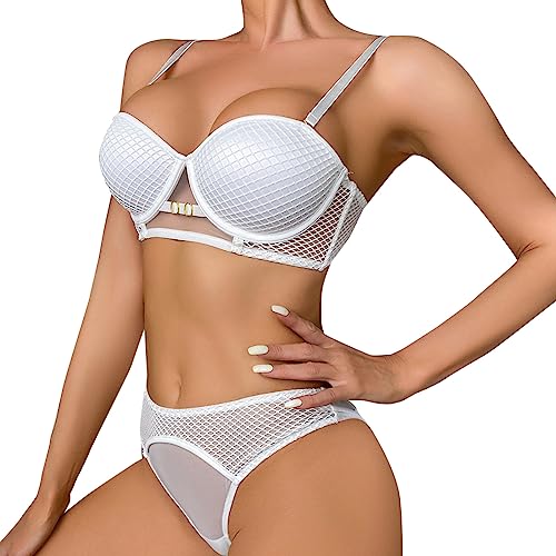 Necalisi Dirndl Damen Weiß Spitzen BH Damen Reizwäsche Dessous BH und Slip Set Damen Bequemer Weicher Unterwäsche BH Set Bügel Damen BH Push up 75A von Necalisi