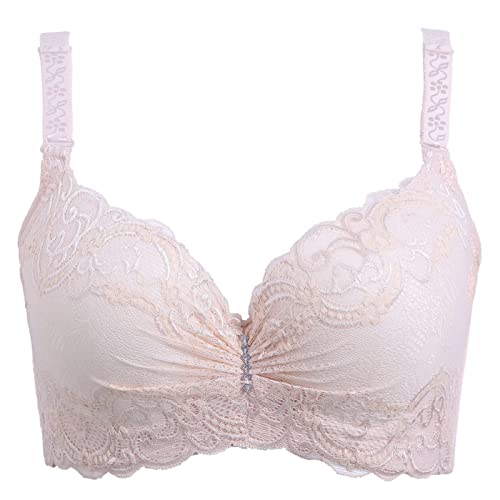 Necalisi Dirndl Push up BH Beige Damen Push Up BH mit Blumen Spitze Schalen Bügel BH Gepolstert Elegant Pushup BH Damen 95C von Necalisi