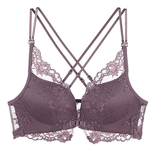 Necalisi Dirndl Push up BH vorne zum schließen Lila Damen Blumen Spitzen BH Push Up Büstenhalter Rund Zart Ohne Buegel Bralette Bustier Bequemer Ungepolstert Bra Tshirt BH 75A von Necalisi