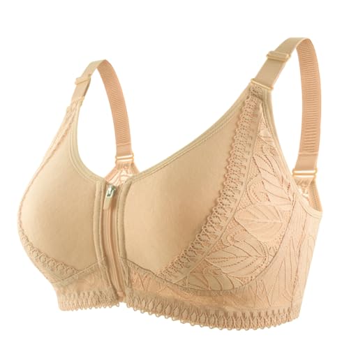 Necalisi Push up BH BH mit reißverschluss vorne hellgelb Damen BH Abnehmbare Pads Bralette Spitze BH ohne Bügel Triangle-BH V-Ausschnitt Blumen Unterwäsche Jeden Tag BHS BH mit Spitze 85B von Necalisi