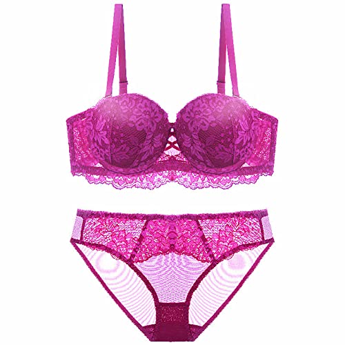 Necalisi Push up BH BH rückenfrei Rosa Damen 1/2 Cup Spitze BH Soft Mesh Bügel BH Unlined Durchsichtig Damen Spitze BH Verstellbare Träger BH Set 85B von Necalisi