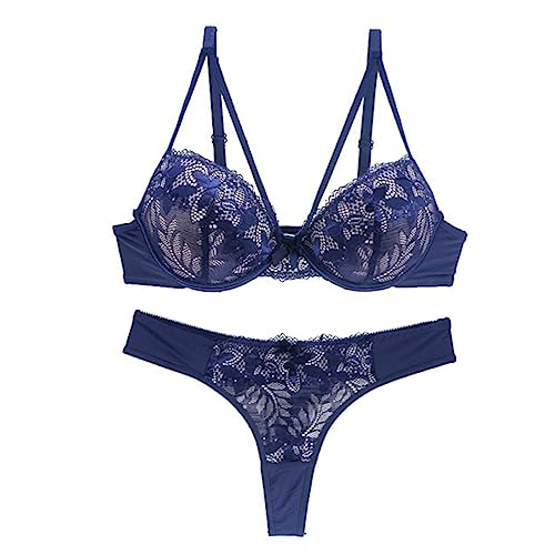 Necalisi Push up BH Blau unterwäsche Damen Unterwäsche Spitzen Push Up Bügel BH und Slip Lingerie unterwäsche Sets für Damen dursichtige unterwäsche 85D von Necalisi
