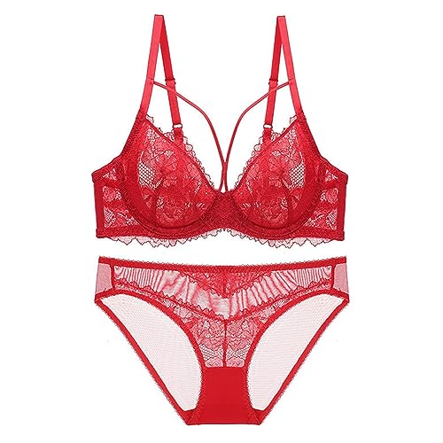 Necalisi Push up BH Rot Damen Unterwäsche Set BH Und Slip Spitze Bügel BH Set Ungefüttert Dünn Lingerie Unterwäsche mit Hakenverschluss Maximizer Push up BH 90C von Necalisi