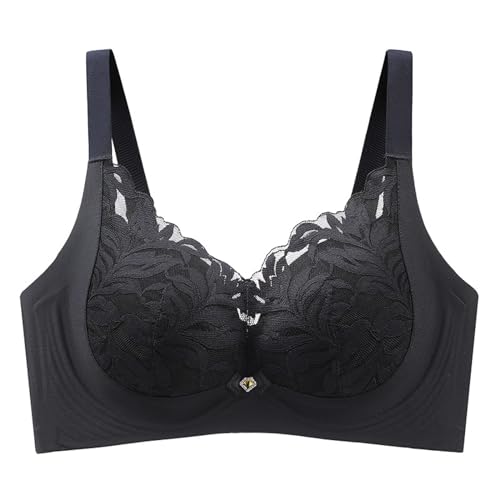 Necalisi Push up BH Schwarz BH Damen Ohne Bügel Spitze Abnehmbare Gepolstert Tiefer Ausschnitt Lace Bra für Große und Kleine Brüste BH Damen ohne bügel große größen 100B von Necalisi