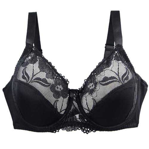 Necalisi Push up BH Schwarz Damen Push Up BH mit floraler Spitze gepolsterter Bügel BH Komfort BH Ungefüttert BH mit Gepolstert Schulter Gurte Balconette BH Push up 95F von Necalisi