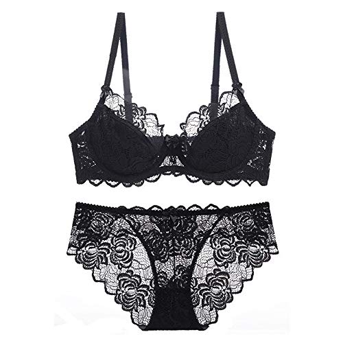 Necalisi Push up BH Schwarz unterwäsche Damen Unterwäsche Spitzen Push Up Bügel BH und Slip Lingerie unterwäsche Sets für Damen BH mit Spitze 95D von Necalisi