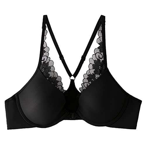 Necalisi Push up BH Vorderverschluss BH Schwarz Damen Push Up BH mit Blumen Spitze Schalen Bügel BH Gepolstert Elegant BH Push up extrem 80A von Necalisi