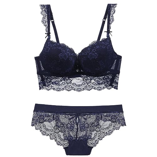 Necalisi Push up BH unterwäsche Damen Unterwäsche Spitzen Push Up Bügel BH und Slip Lingerie unterwäsche Sets für Damen Spitzen BH Blau 80A von Necalisi