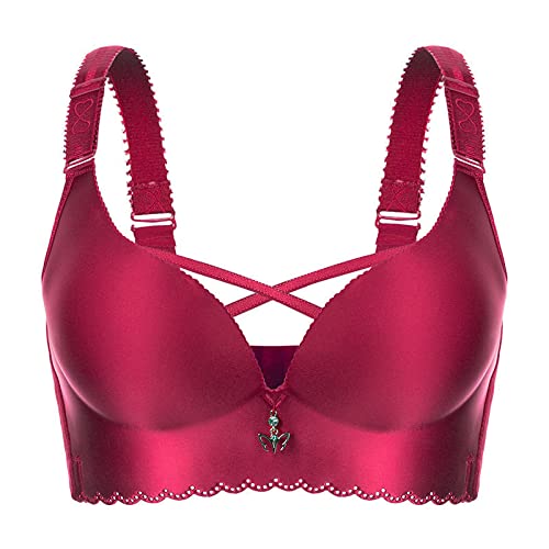 Necalisi Push up Dirndl BH Weinrot Damen Sport BH Ohne Bügel Push Up Bustier Büstenhalter Sptizen Bra Top Starker Impact BH für Fitness Joggen Training super Push up BH 95E von Necalisi