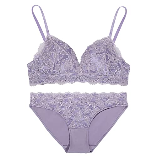 Necalisi Set Damen Lila1 Damen BH aus floraler Spitze Lace BH Ohne Buegel BH Ungepolstert Soft Cup Vollschalen Damen BH Push up 80B von Necalisi