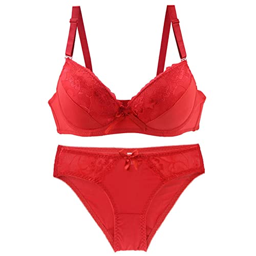 Necalisi Set Damen Rot Damen BHS Buegel Push up Spitze BH Bra Top Set Sport-BHS für Women BH Push up extrem 95D von Necalisi