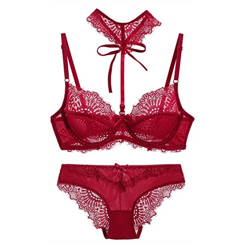 Necalisi Set Damen Rot Damen Ungefüttert Bügel Spitze BH mit Gepolstert Schulter Gurte Push Up BH Komfort BH Bustier Ungepolstert Soft Cup Vollschalen Damen BH Push up 95E von Necalisi