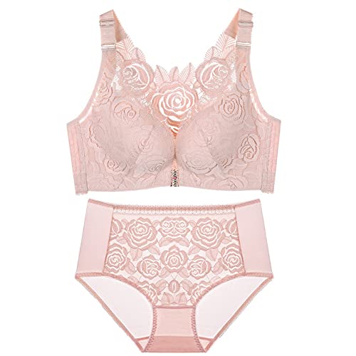 Necalisi Set Damen Vorderverschluss BH Rosa Damen Push Up BH mit floraler Spitze gepolsterter Ohne Buegel BH Komfort BH Push up BH extrem 105D von Necalisi