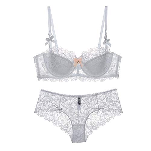 Necalisi Set Damen Weiß Damen Bügel Spitze BH Tief V Mesh Komfort Leicht Gepolstert Bralette Große Größen BH Minimizer BH dessou transparent 80A von Necalisi