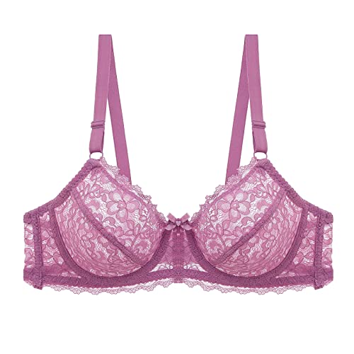Necalisi Spitzen BH Rosa Damen Spitze BH Comfort Große Größen Volle Abdeckung BH Bügel Ungefüttert Spitzen-BH Unterwäsche Push up BH extrem 95B von Necalisi