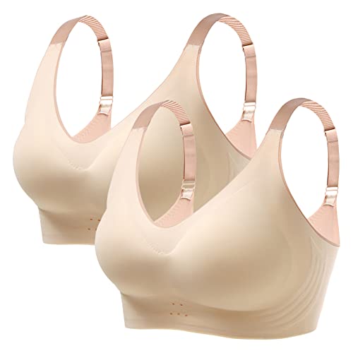 Necalisi Sport BH Damen Beige (2pcs) BH für hohe Belastungen, für Yoga, Fitnessstudio, Training, Fitness, Übergröße Maximizer Push up BH 105C von Necalisi