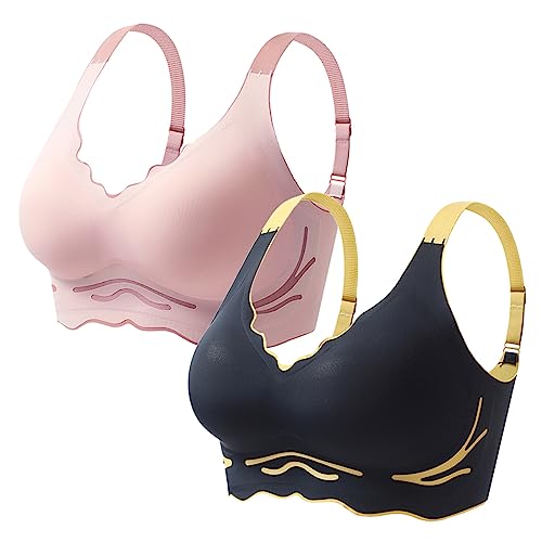 Necalisi Sport BH Damen rosa+schwarz Damen-Sport-BH mit Trägern, offener Rücken, gepolstert, niedlich, mittlere Wirkung für bequemes Training BH Push up extrem 110C von Necalisi