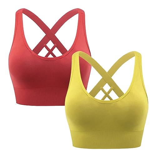 Necalisi Sport BH rot+gelb Damen Sport BH Ohne Bügel Push Up Bustier Büstenhalter Sptizen Bra Top Starker Impact BH BH Grosse grössen XL von Necalisi