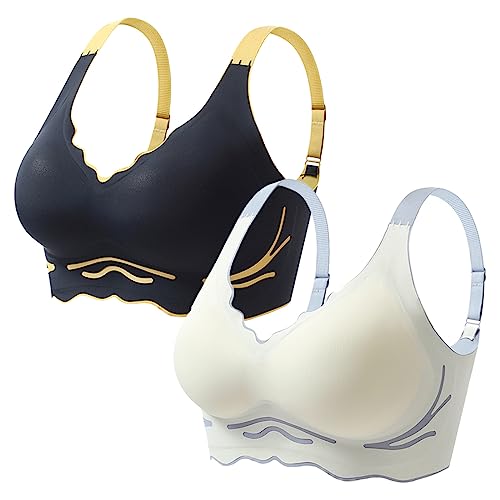 Necalisi Sport BH starker Halt schwarz+beige Sport BH Klassische Frauen Büstenhalter Ohne Bügel Ringerrücken Sports Bras Fuer Yoga Fitness Training BH Dirndl Push up 90D von Necalisi