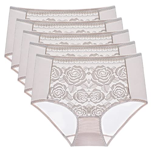 Necalisi Ultra Soft Panties 5er-Pack Grau1 Damen Spitze Unterwäsche, Bequemes Höschen Schwacher Anstieg Frecher Nahtloser Bikini Stretch-Hipster String Frauen XL von Necalisi