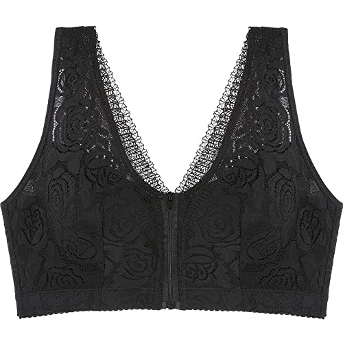 Necalisi Vorderverschluss BH Schwarz Damen BH Ohne Bügel Spitzen BH Triangel Bralette Padded Unterwäsch Bustier Crop Dessous Bralette Top BH Damen Push up 120D von Necalisi